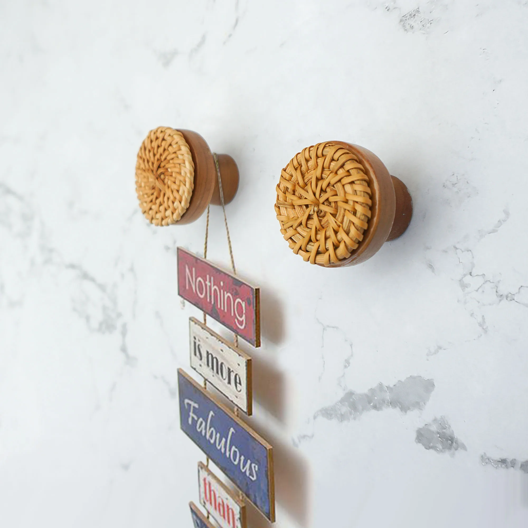 Wood Rattan Cabinet Handles Beech Drawer Dresser Pulls Kitchen Cupboard Door Knobs Wall Mounted Hooks for Hanging Hanger Bags