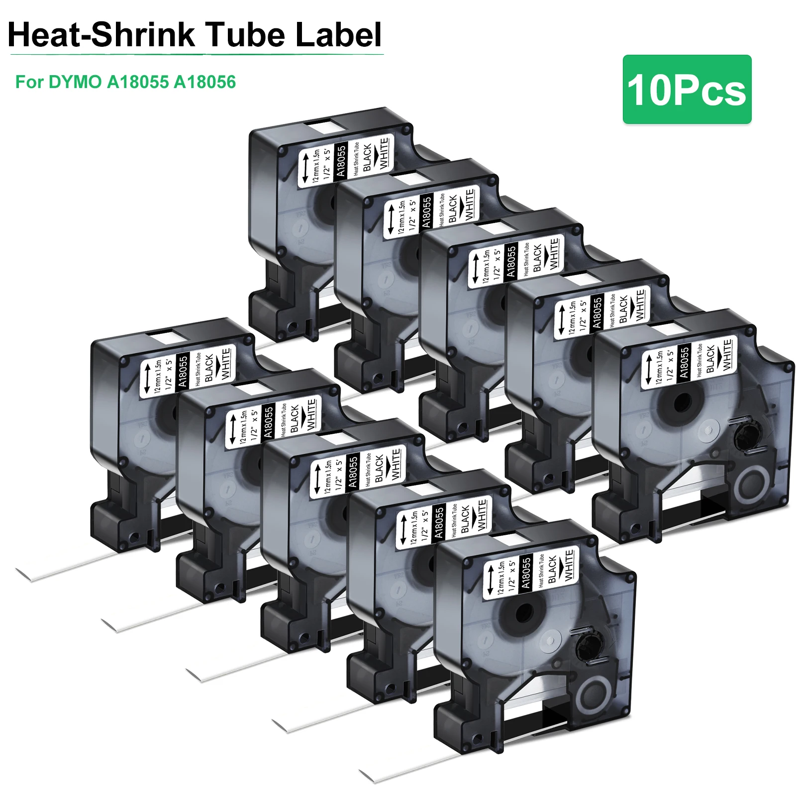 

3/5/10Pcs Heat-Shrink Tube Industry Label Compatible for DYMO A18055 A18056 6/9/12/19/24mm Ribbon For Dymo Rhino 1000 5200