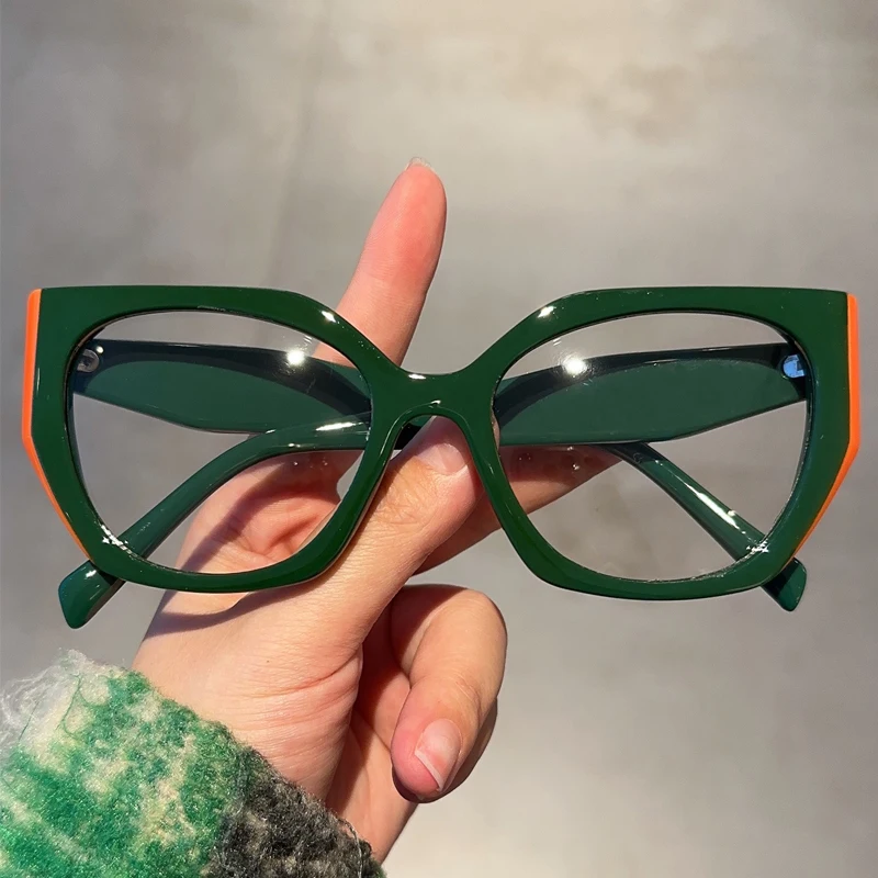 KAMMPT Cat Eye Women Glasses New Fashion Oversized Non-prescription Eyewear Trendy Luxury Brand Designer Party Spectacles