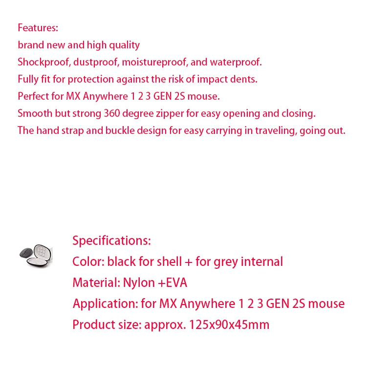 

Carrying Bag Gaming Mouse Storage Box Case Shockproof Waterproof Accessories for Logitech MX Anywhere 1 2 3 GEN 2S