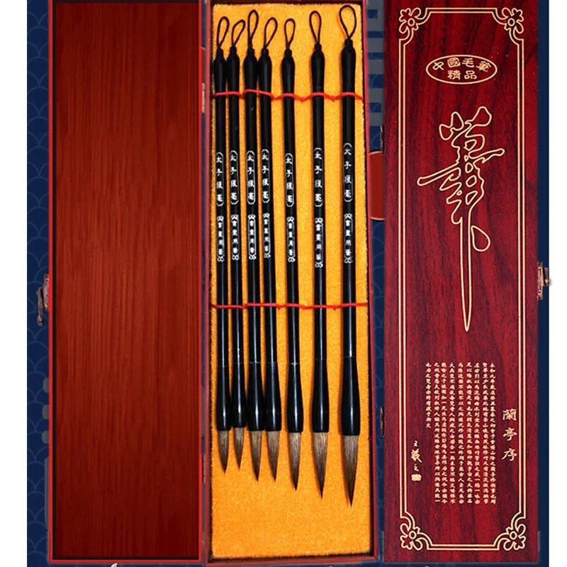 5Pcs/set Brown Weasel Pony Wool Hair Chinese Japanese Calligraphy Brush Pen Set Art for School Darwing Supplies + Storage Box