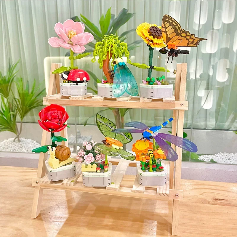 Building Block Flower Bouquet Perpetual Tulip 3D Model Home Decoration Plant Potted Assembly Bricks Valentine Kid Child Gifts