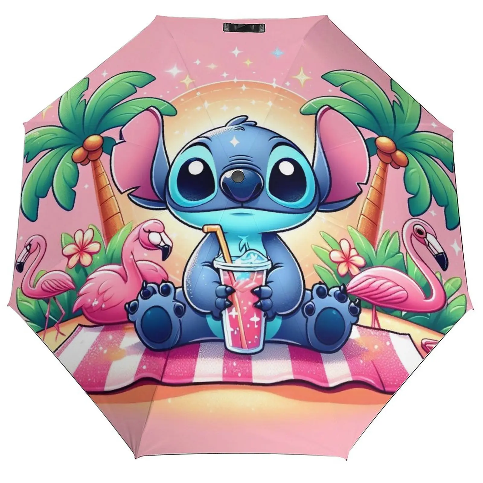 

Foldable Umbrella Cute Cartoon Stitch Blue Comic UV Resistant Umbrella Women Men 3 Fold Auto Rain And Sun Rain Cool Umbrellas