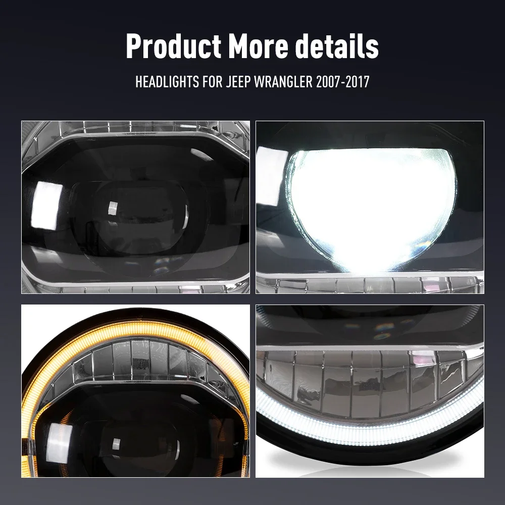 Пара светодиодных автомобильных фар в сборе для Jeep Wrangler 2007-2017, фары DRL, тюнинговый сигнал Plug and Play, передняя фара