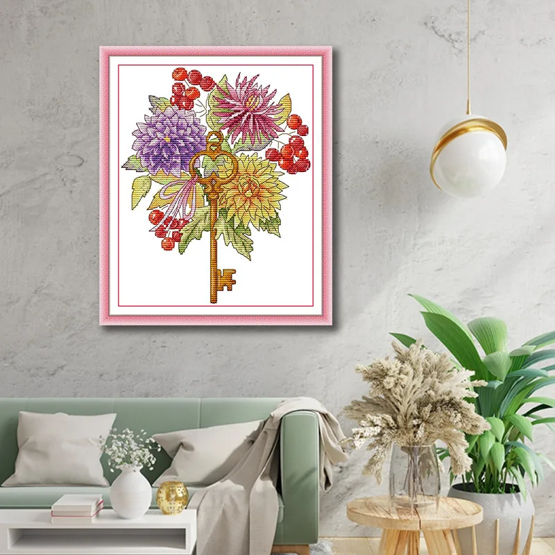 

Soulgift Stamped Pre-Printed Cross Stitch Kits, 9CT/11CT/14CT/16CT DMC Threads, Easy To Follow - Keys To Riches - October