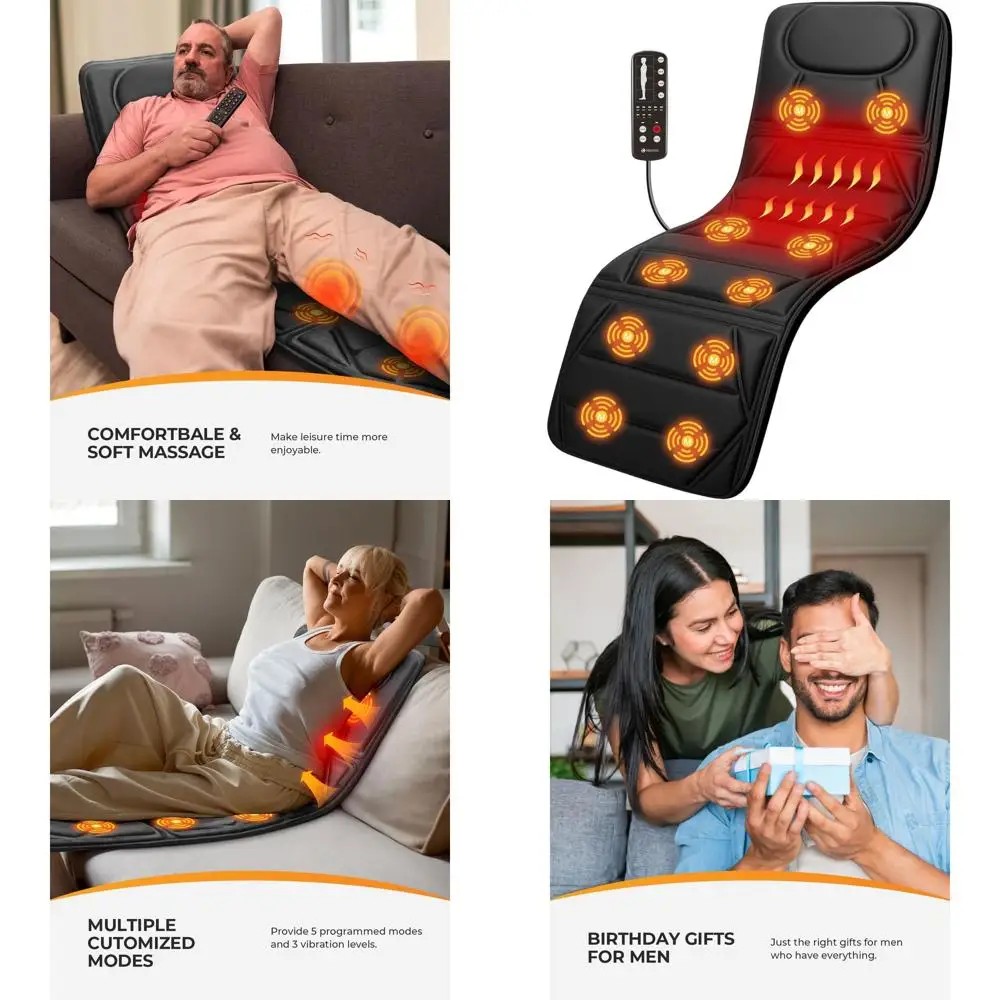 

Heated Full Body Massage Mat with 10 Motors, Vibrating Massage Chair Pad for Neck, Back, and Shoulders, Ideal Birthday and Chris