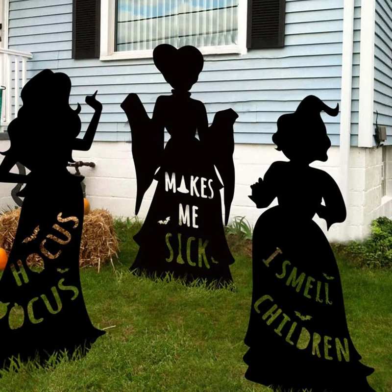 Witch Halloween Decorations Witch Ground Insertion Outdoor Large Black Witches, Halloween Silhouette Yard Signs With Stakes