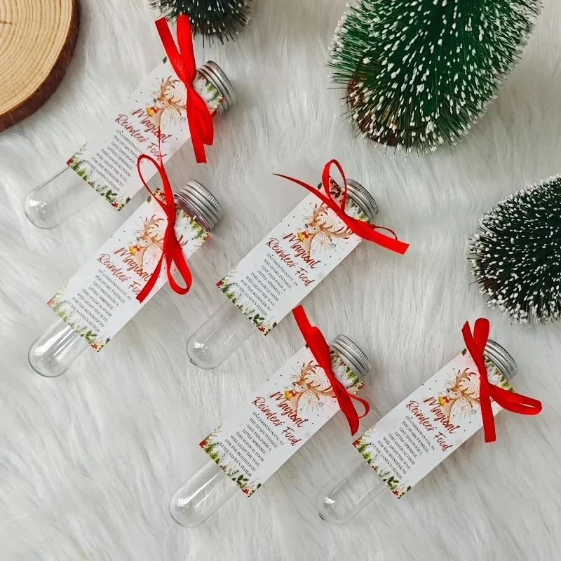 Christmas Eve Magic Reindeer Food Kits with Plastic Test Tubes Family Activity Party Favor Packs for Kids