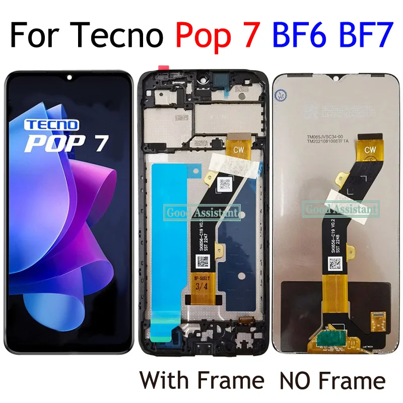 6.6 بوصة أسود لـ Tecno Pop 7 Pop7 BF6 BF7 شاشة LCD تعمل باللمس محول الأرقام لوحة الجمعية استبدال/مع الإطار