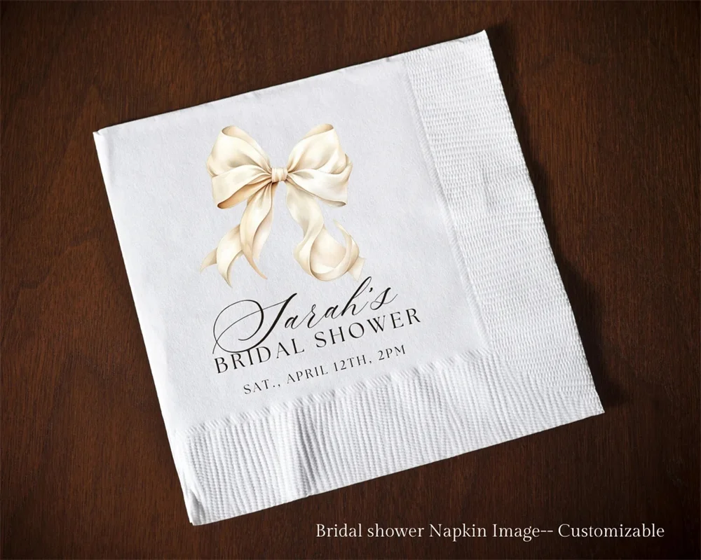 50PCS Napkin Image, Bow Bridal Shower | Editable Template | She's Tying the Knot | Wedding Shower Napkin Image Template, Canva T