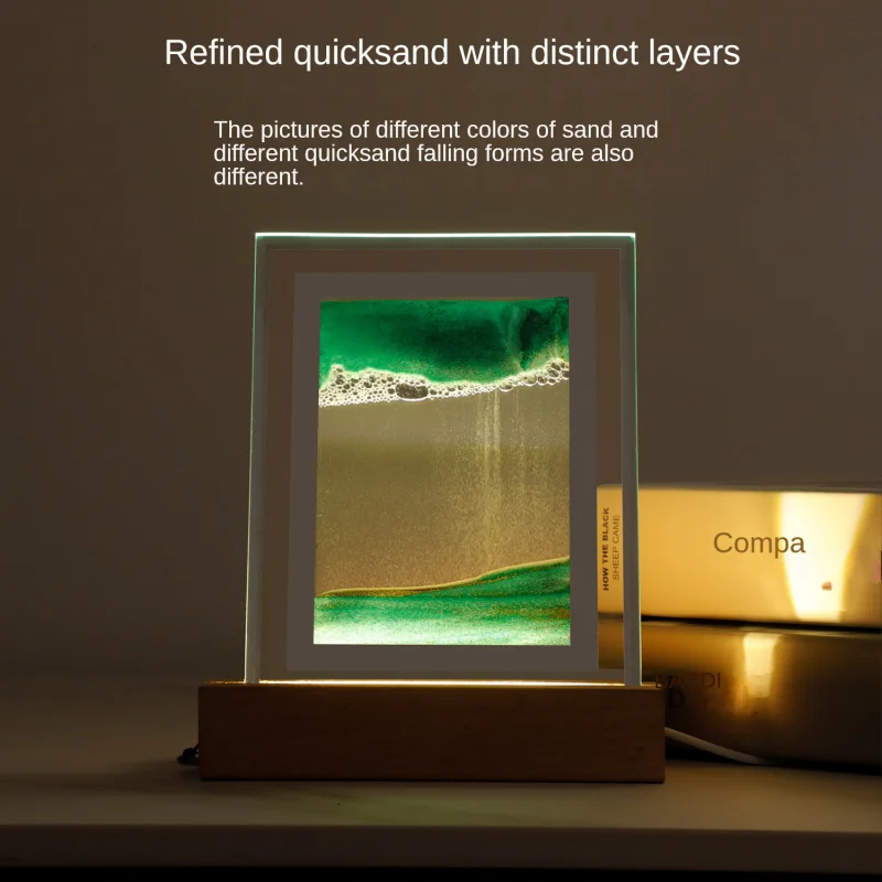 Creative 3D Glass Quicksand Painting Lamp Gift Led Table Night Light Home Atmosphere Lamp Sand Art Moving Night Lamp