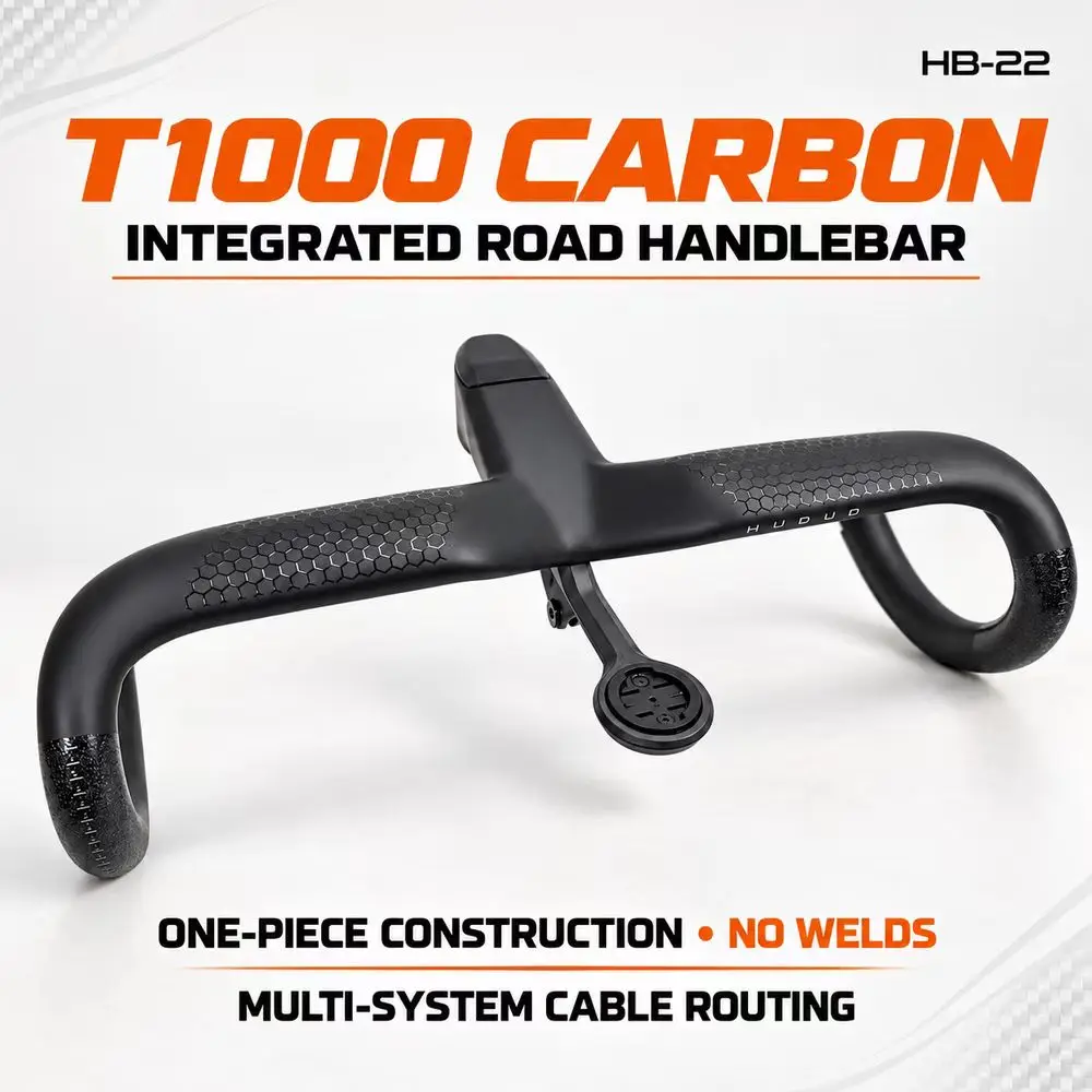 HUDUD HB-22 T1000 Carbon Integrated Aero Road Handlebar 25mm Rise Full Internal Cable Routing Di2 OD2 28.6/31.8mm Computer Mount