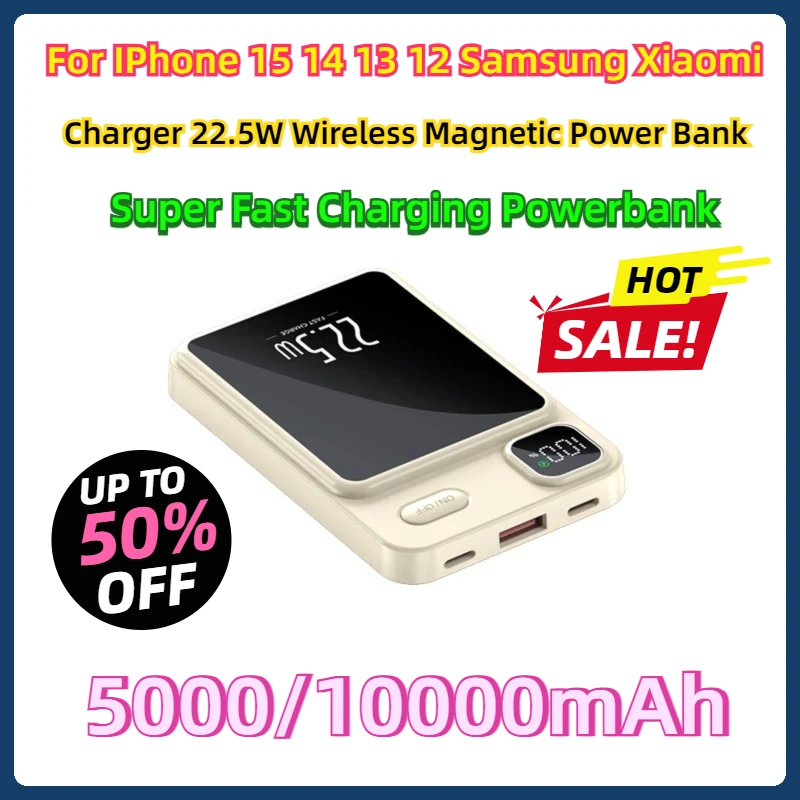 

For IPhone 15 14 13 12 Samsung, Xiaomi Charger 22.5W Wireless Magnetic Macsafe Power Bank Super Fast Charging Powerbank