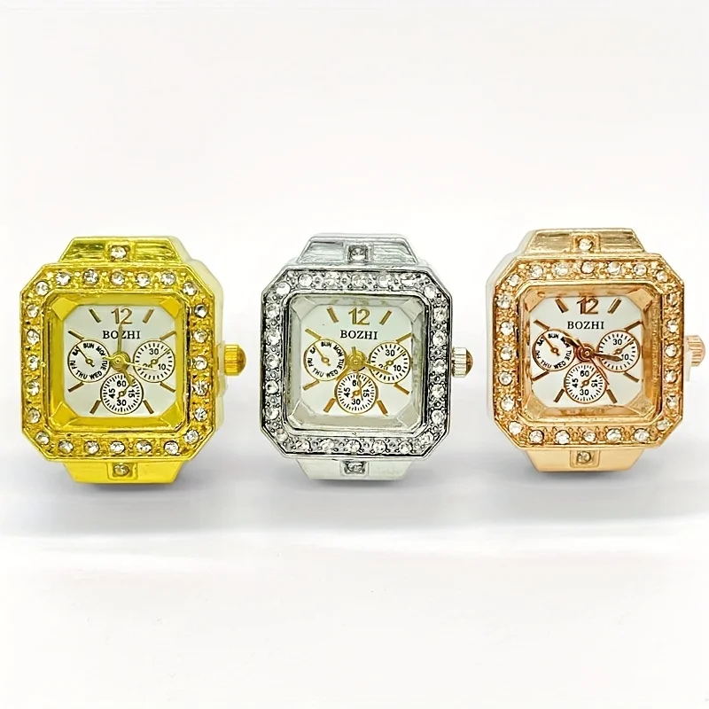 Trendy Diamond Ring Watch Square Full Diamond Adjustable Time Ring Watch Personalized Instagram