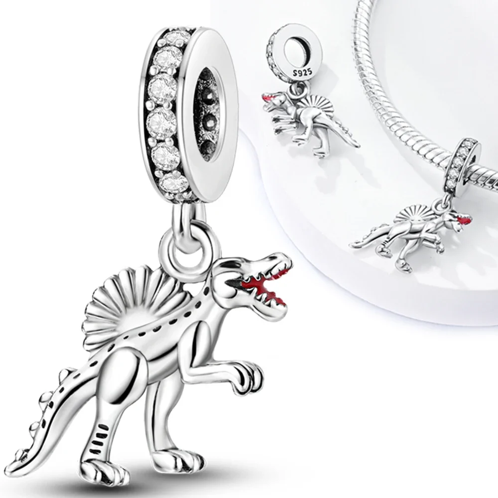 925 Sterling Ezüst Állat Dinosaurus sled Beleöl Tigris Nyúl Medál illeszkedő Báj Eredeti Karcsat DIY Apróra ékszer Gyártás számára Nők