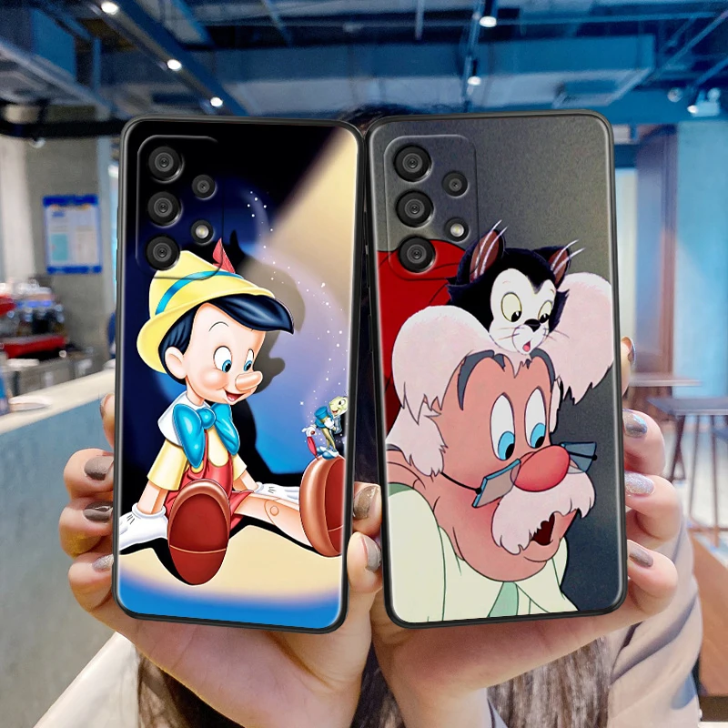 Disney Pinocchio For Samsung A55 A35 A25 A15 A14 A73 A53 A13 A05S A03S A02S A71 A52 A32 Black Soft Phone Case