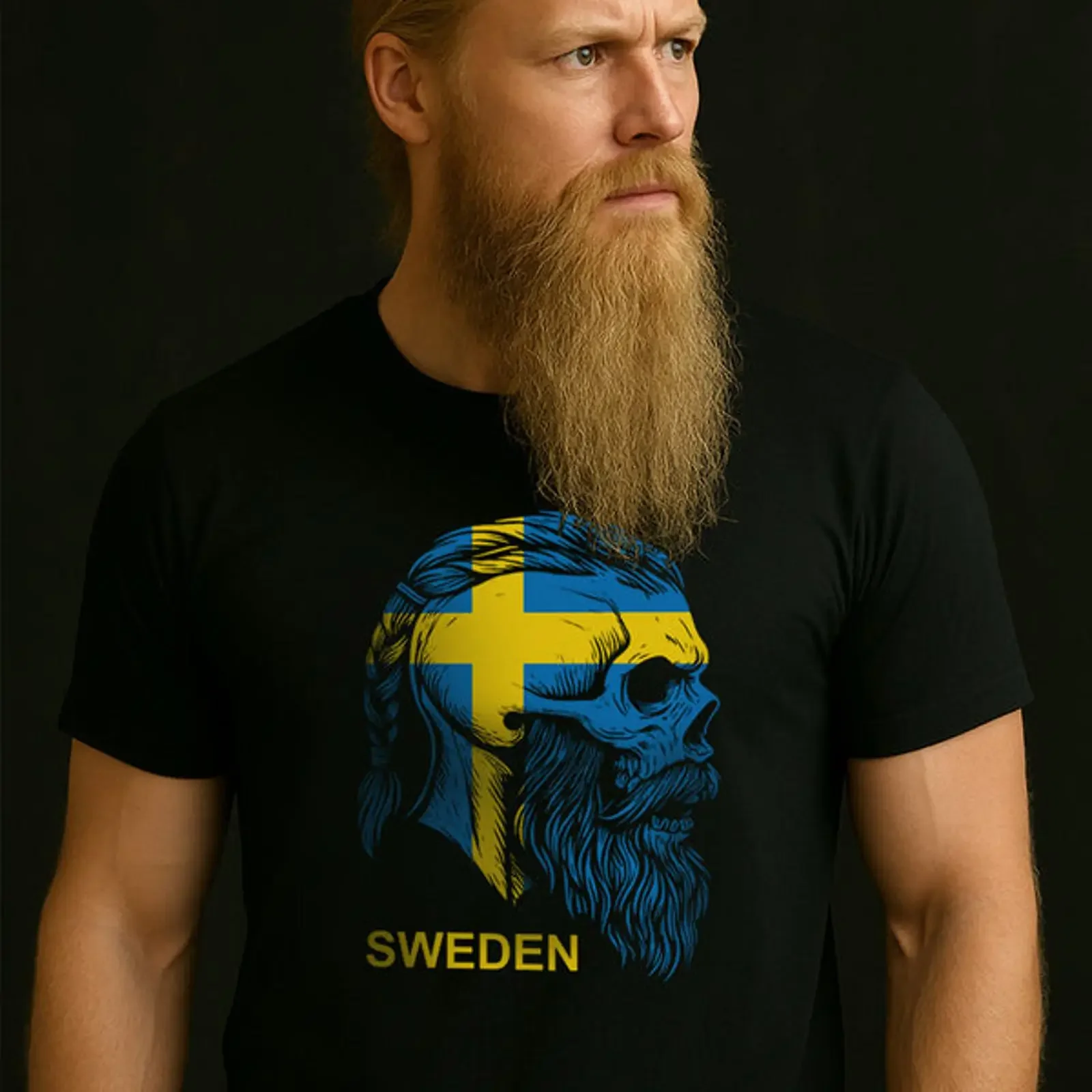 Viking Skull Sweden T Shirt vintage Washed fashion designer clothes homme Stylish Unisex Casual Versatile Comfortable Slightly
