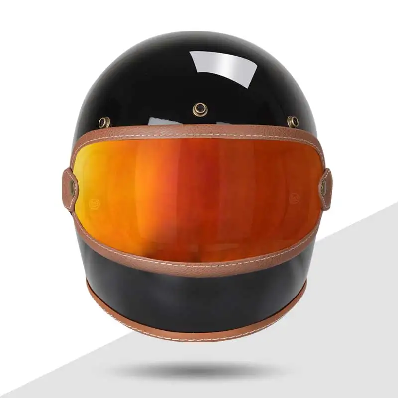 KEAZ Flat Black Motorcycle Full Face Helmet With Colorful Visor Anti-fog Vintage Fiberglass Open Helmet Dot