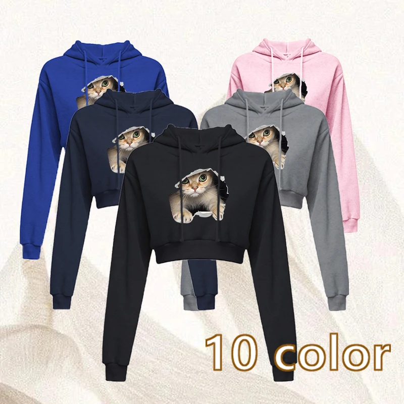 

New Fashion Sexy Casual Women Print Hoodie Sweatshirt Short Top Sport Pullover Hooded Tops Female Autumn Winter Crop TopClothes