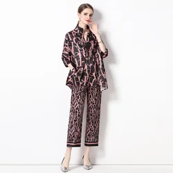 High Street Runway stampa floreale con scollo a v camicetta allentata e pantaloni a gamba larga moda 2 pezzi set donna abiti firmati Chic M8717