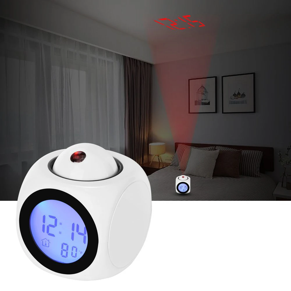 LED Digital Alarm Clock Projection Clock Ceiling Clock with Time Temperature Display Backlight Snooze Clock for Home Bedroom