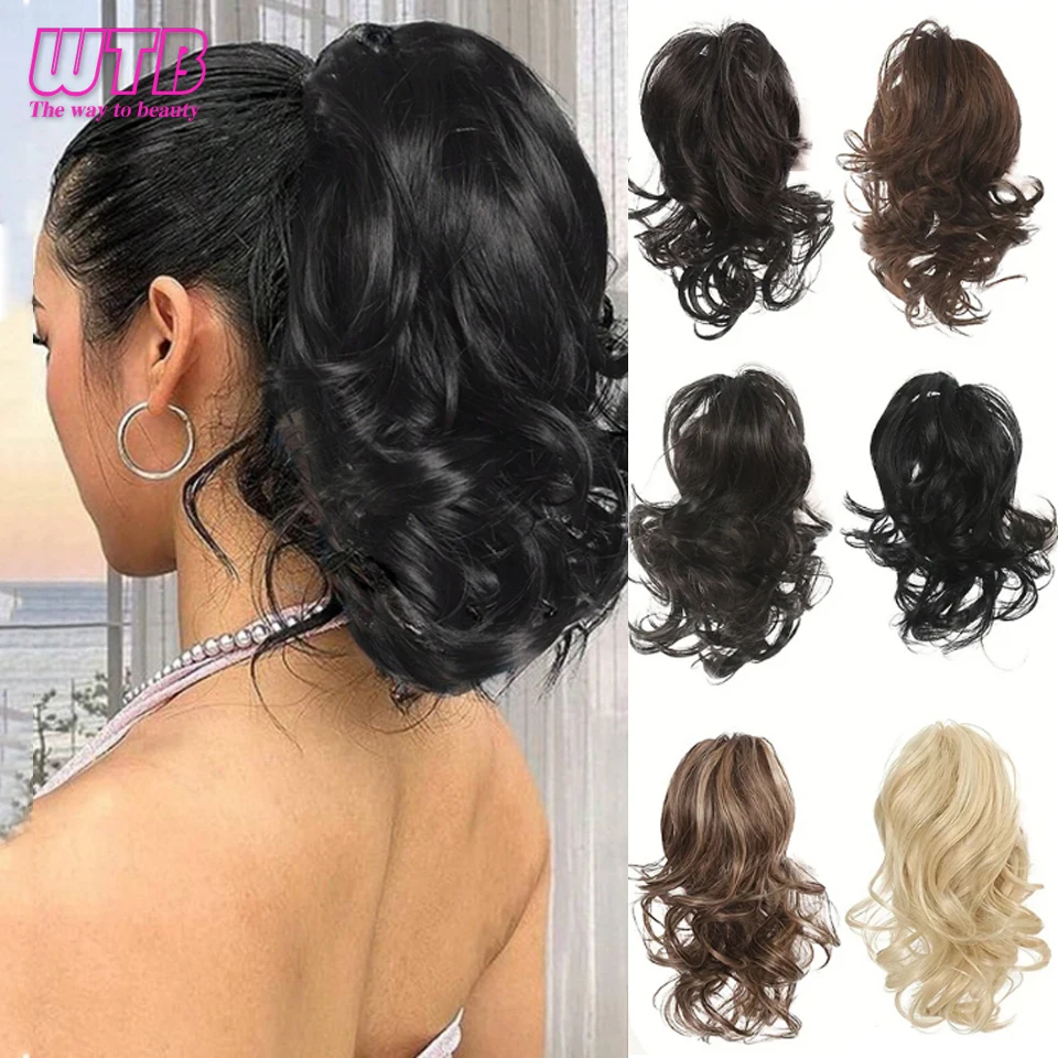 

Синтетический зажим для когтей в коротком хвосте, вьющийся конский хвост, накладной парик, наращивание волос в виде дома, наращивание пони, шиньон для женщин