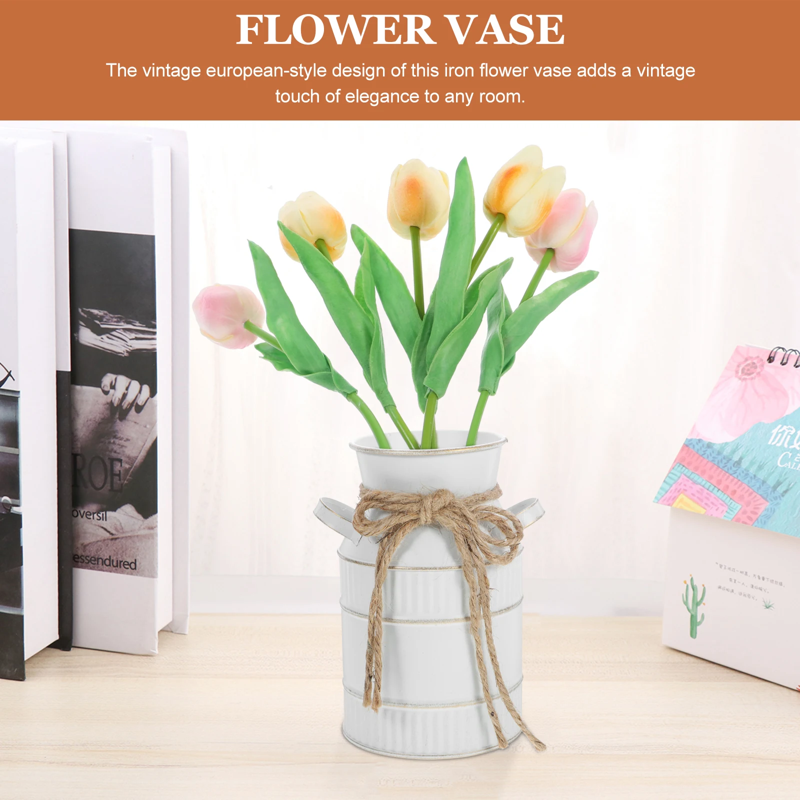 Flower Vase Retro Milk Bottle Iron Milk Pitcher Flower Bottle Container Vintage Bucket Planter for Home Office Farmhouse Vase