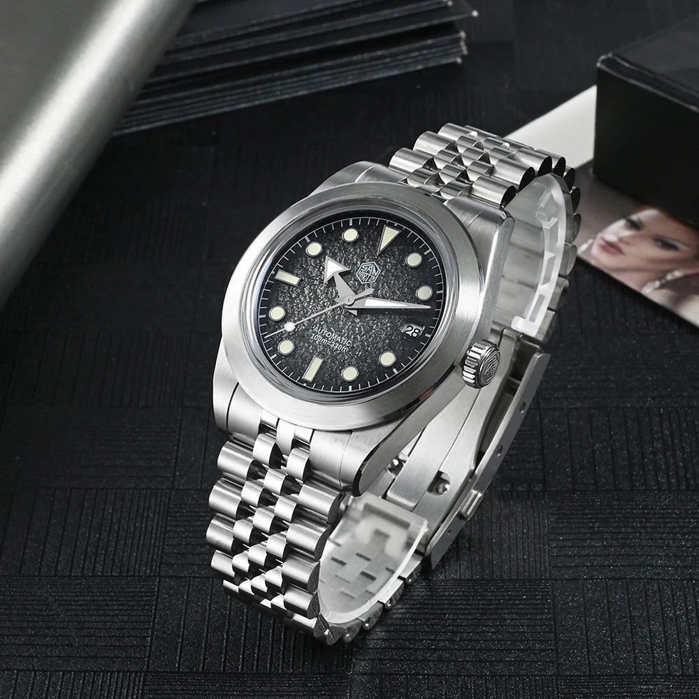 San Martin 39mm Men Mechanical Watches with Enamel Dial NH35 Automatic Movement Sapphire Waterproof 10ATM Luminous SN0053 Watch