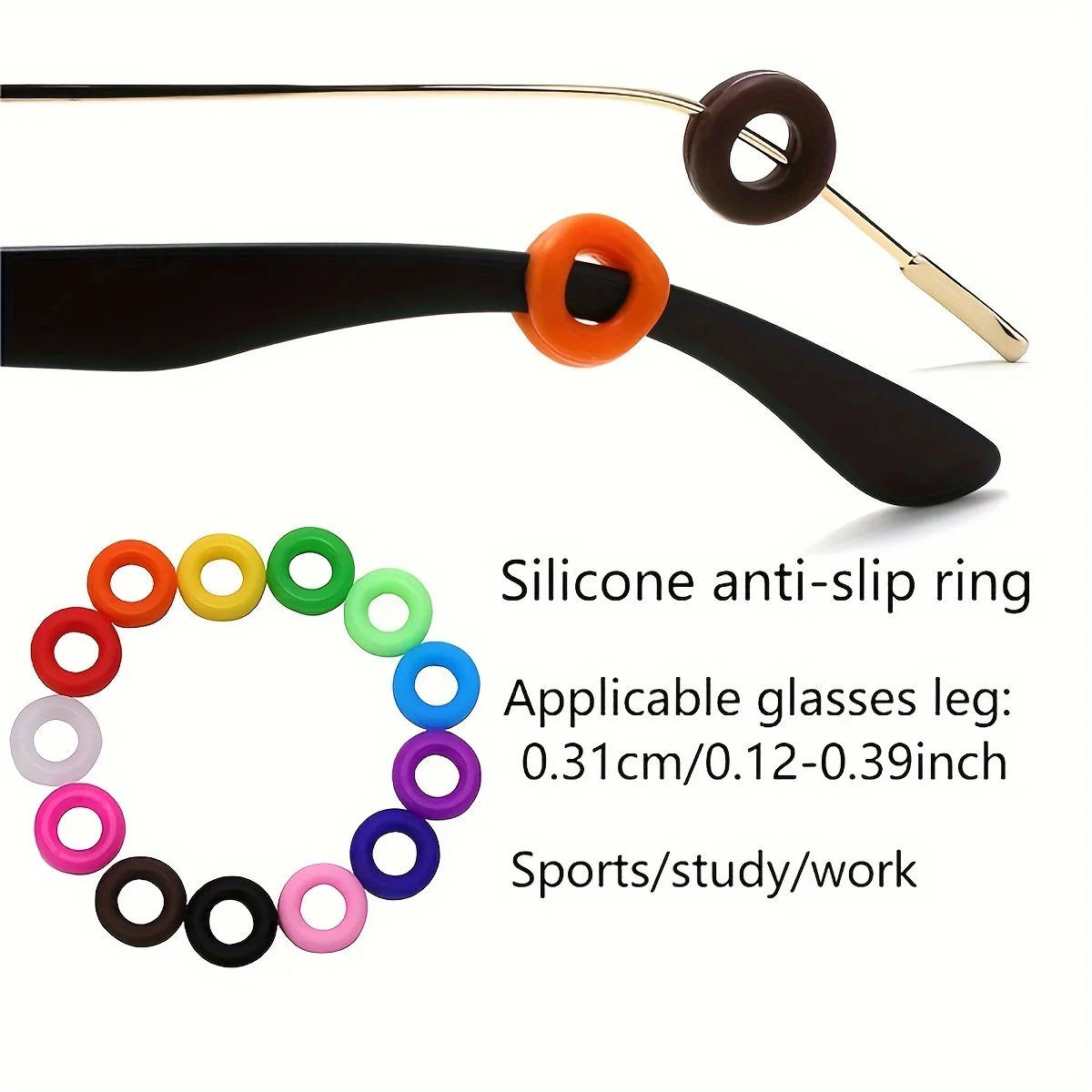 Conjunto de 10 Anéis Antiderrapantes para Óculos, Suportes de Silicone Práticos para Hastes, Acessórios Antiderrapantes para Óculos Masculinos e Femininos
