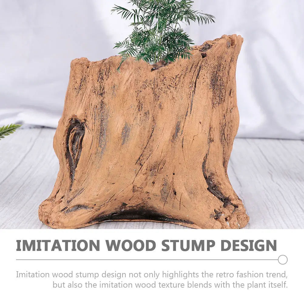 Imitation Wooden Stump Flower Pot Concrete Retro Planter for Indoor Outdoor Garden Courtyard Bonsai Succulent Decorative Storage