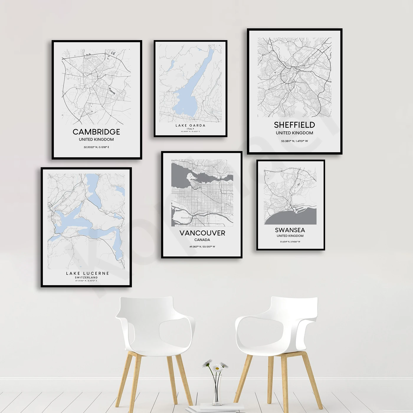 Southampton Cambridge Prague Almeria Swansea Vancouver Edinburgh Lucerne Horta Garda Sheffield Montreal. City Travel Map Poster