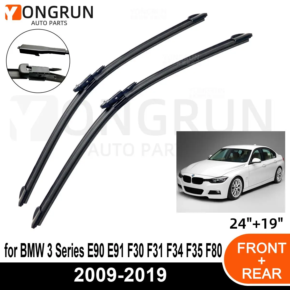 Front Wipers For BMW 3 Series E90 E91 F30 F31 F34 F35 F80 2009-2019 Wiper Blade Rubber 24\