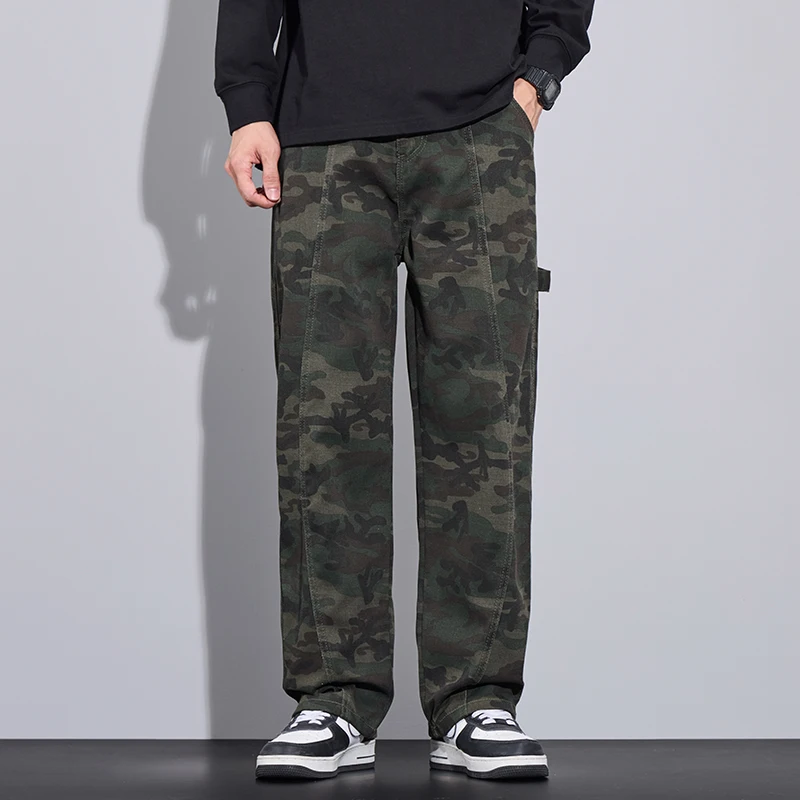 Camouflage Cargo Pants Men And Women Y2K Streetwear Low Rise Jeans Retro Wide Leg Trousers Denim Straight Trousers Harajuku