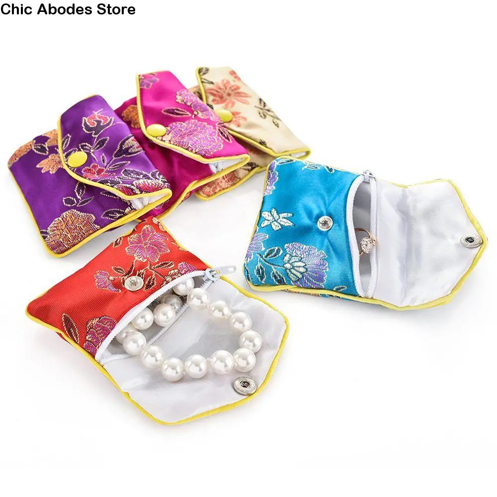 

Beads Purse Gifts Floral Brocade Coin Purse Snap Handmade Chinese Jewelery Storage Wallet Jewelery Bag Handbags