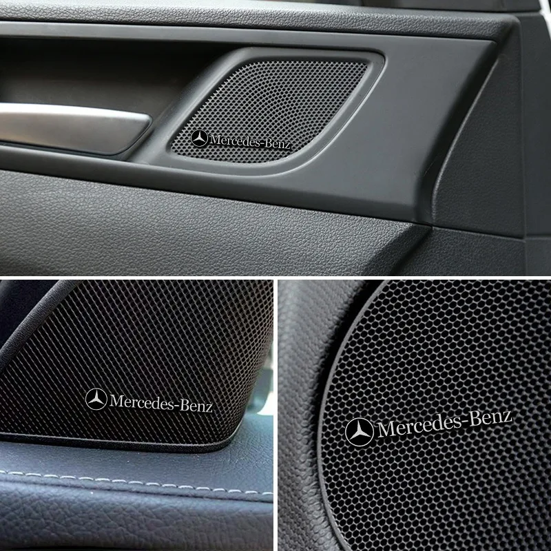 4pcs 3D Aluminum Speaker Stereo Speaker Badge Emblem Sticker For Mercedes Benz B/C/E/S Class A Class C200L GLC GLK CLA GLA