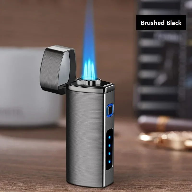 

Triple Jet Flame Butane Lighters Luxury Cigar Lighter with Cigar Punch Cutter Three Fire Windproof Rechargeable Gas Lighter