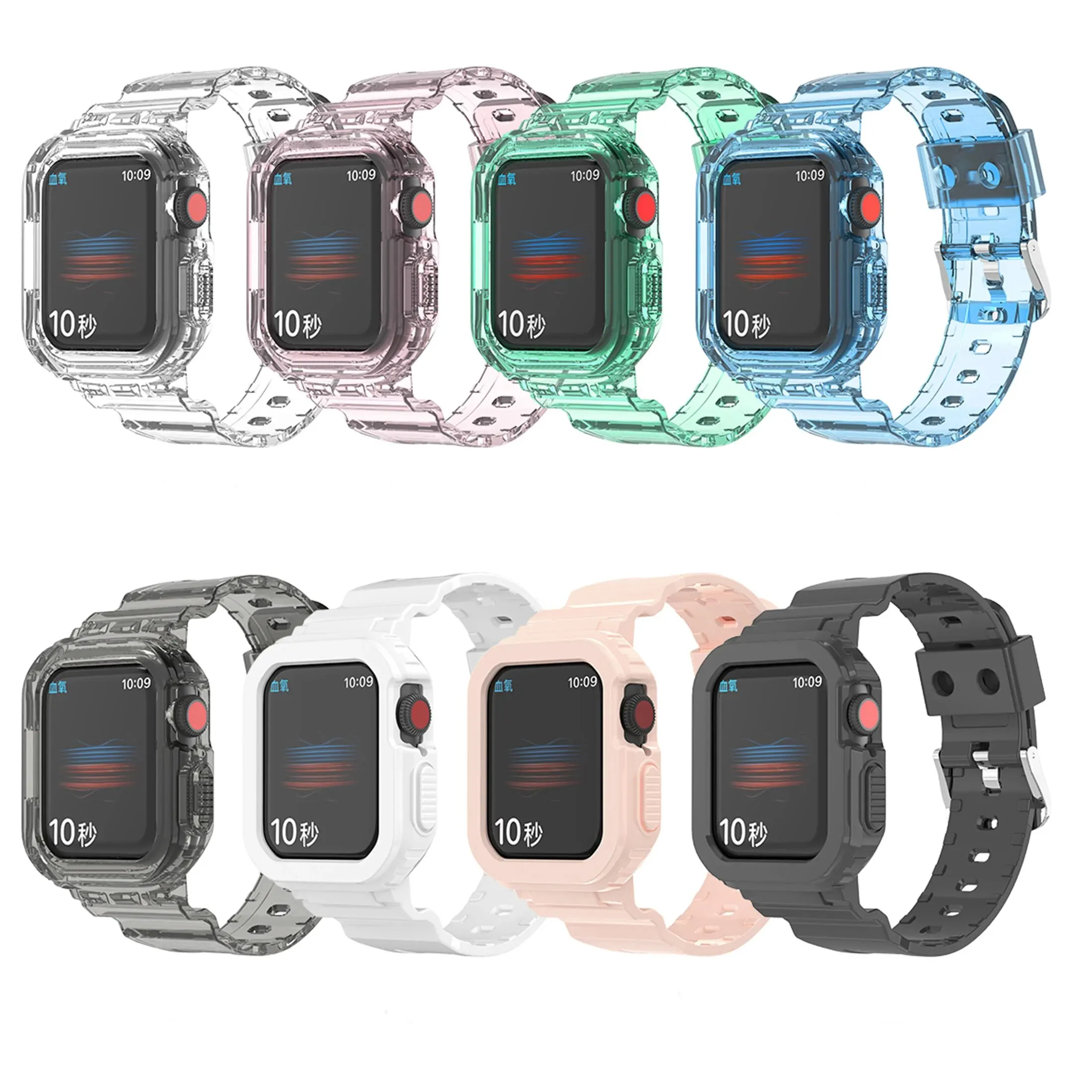 Compatible for Clear Apple Watch Bands, 45mm 44mm 41mm 40mm With Bumper Case For Men Women Band For IWatch Series 8 SE/7 6 5 4