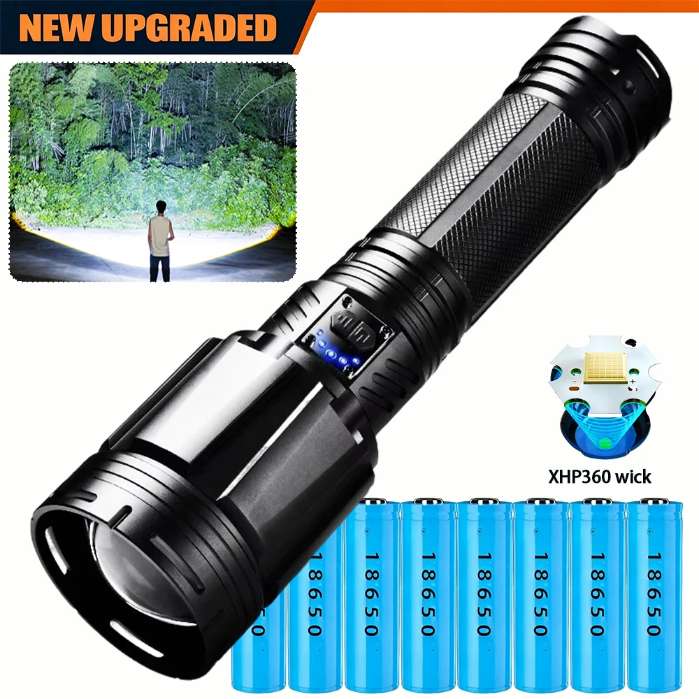 Ultra Bright Flashlight XHP36 High Power Searchlight USB Rechargeable Dual Light Source Hand Lantern For Outdoor Fishing Camping
