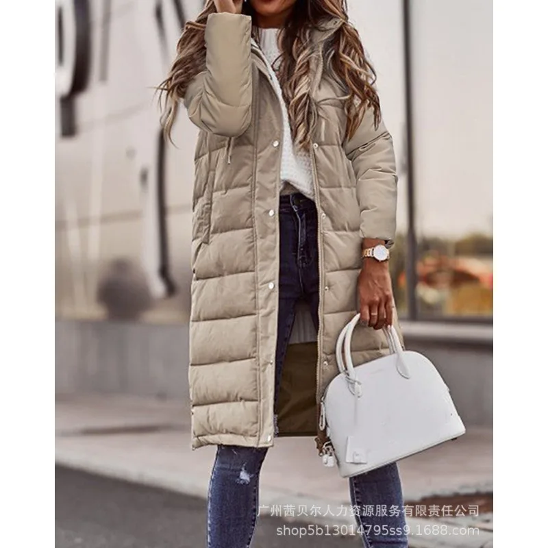 Women Solid Color Hooded Single-Brewed Large Coat 2023 Winter New Parkas Jacket Women Long Sleeve Zipper Straight Parkas Coat