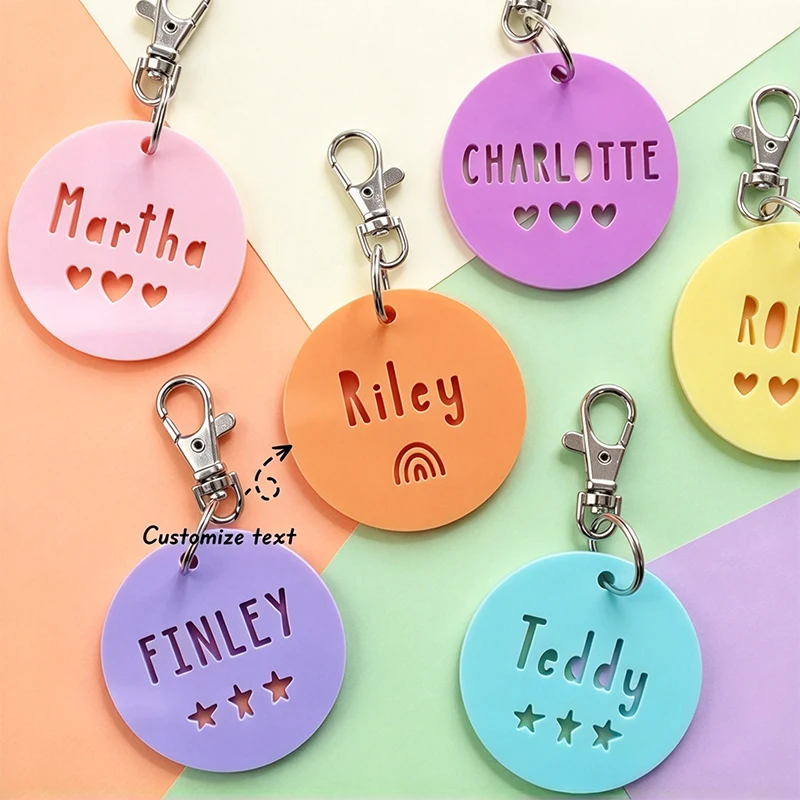Acrylic Round Custom Hollow Name Heart Star Rainbow Keychain Colored Nameplate Tag Simple Personalized Bag Charm Car Keyring