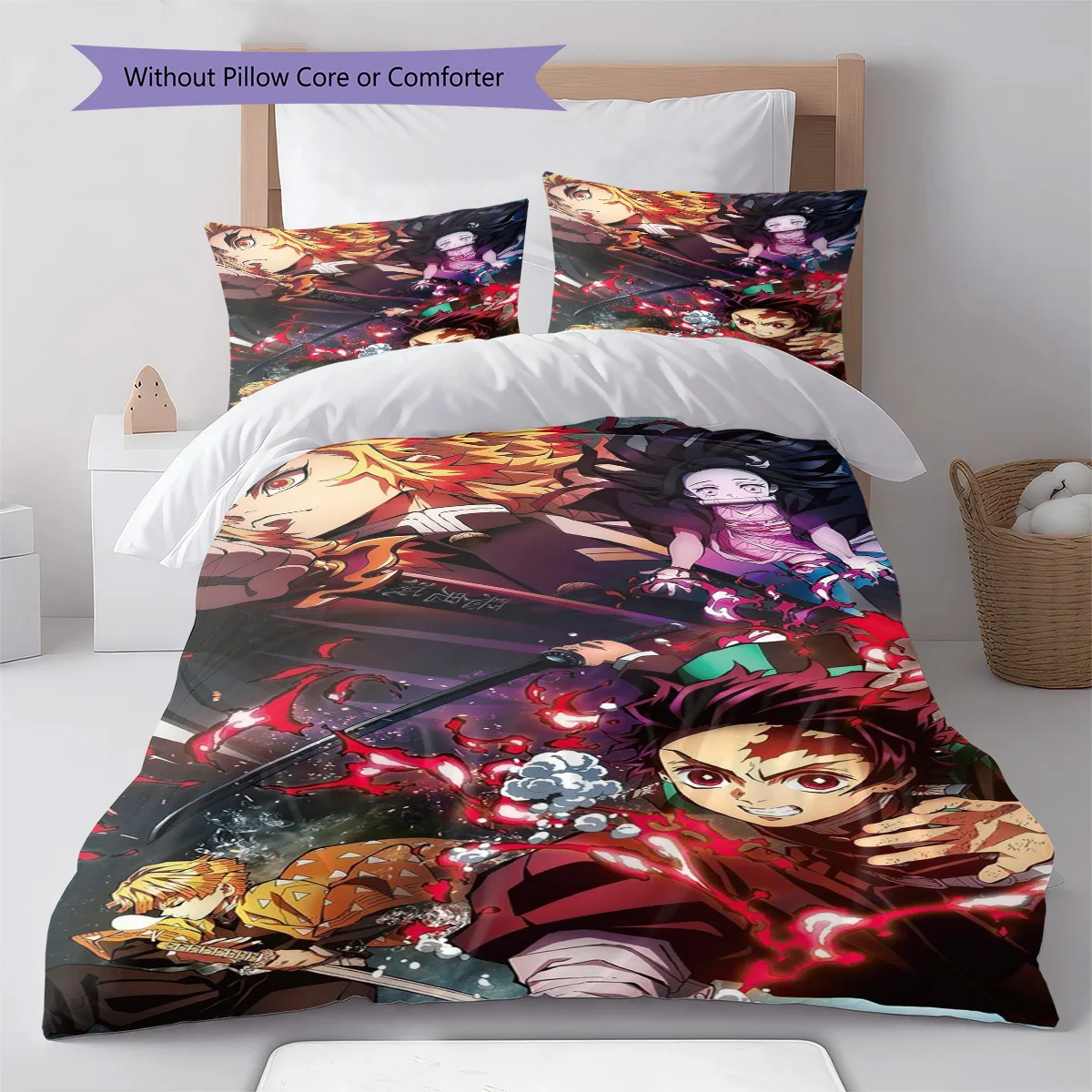 Demon Slayer Nezuko Kamado Close Up Bedding Set Anime Duvet Cover Polyester Soft Bedroom Linen Set -QJY
