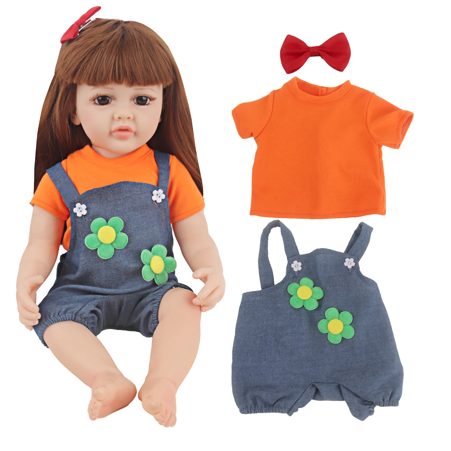 Puppen kleider Set für 22 Zoll wieder geborene Puppe T-Shirt Leibchen Hosen Haarnadel Kleidung Anzug für 55cm Baby Mädchen Puppen Spielzeug Zubehör