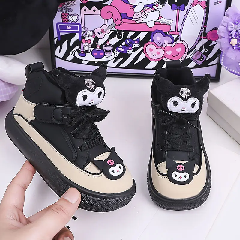 Winter Kuromi Children's Cotton Shoes Anime Sanrios Kawaii Cartoon Fashion Girl Boys Student Cute Thicken Warm Black Dad's Shoes