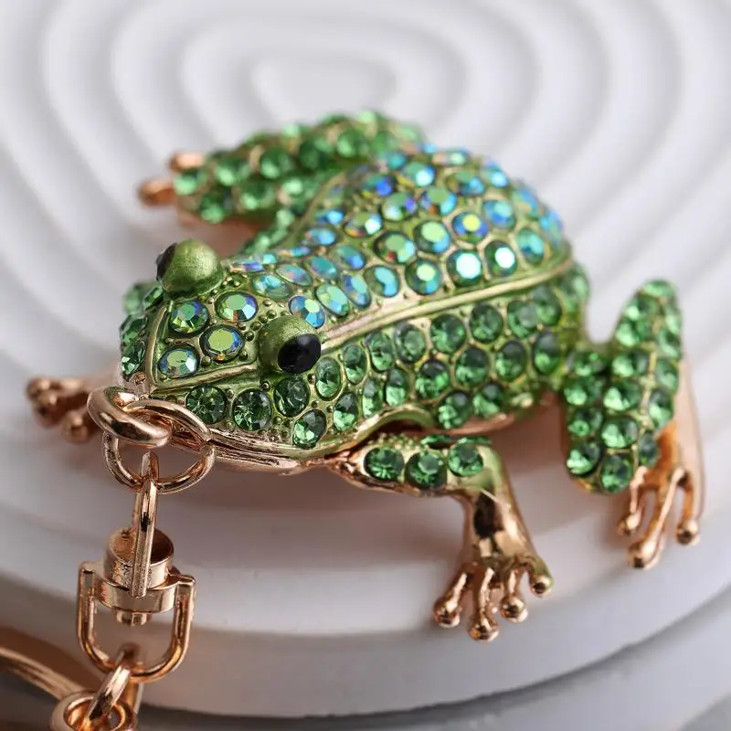 1 Stück Unisex 5-Farben-Strass-Tier-Schlüsselanhänger, Niedlicher Kronen-Frosch-Schlüsselanhänger für Frauen, Modische Geschenke – Detail 8