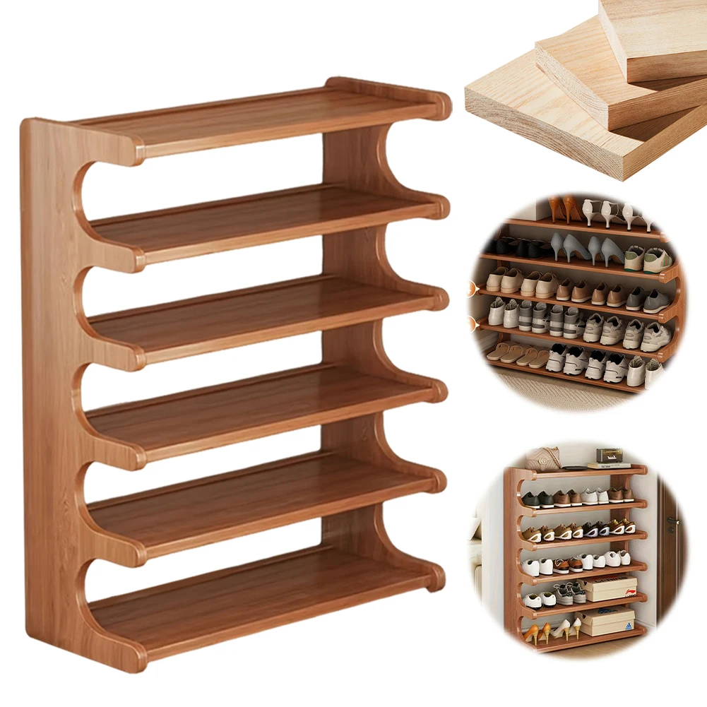 

Wooden Shoe Rack Shoes Storage Organizer 6 Layer Shoes Display Shelf Multi-Function Shoe Organizer Shelf for Living Room