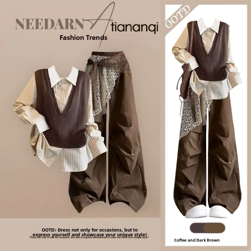 

Slimming Faion irt Layering Vest Workwear Pants Tee Piece Set Autumn Cool And Ele Sle Teenage Girls Casual Wear