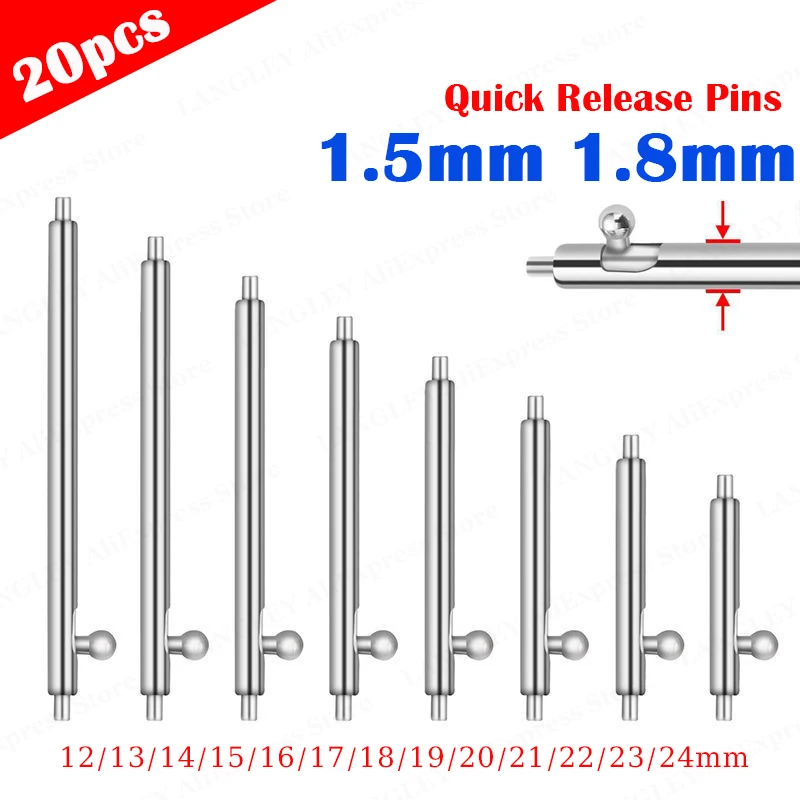 20pcs Quick Release Watch Pins 1.5 1.8mm Diameter Watchband Pin for Smart Watch 12/13/14/15/16/17/18/19/20/22/23/24mm Spring Bar