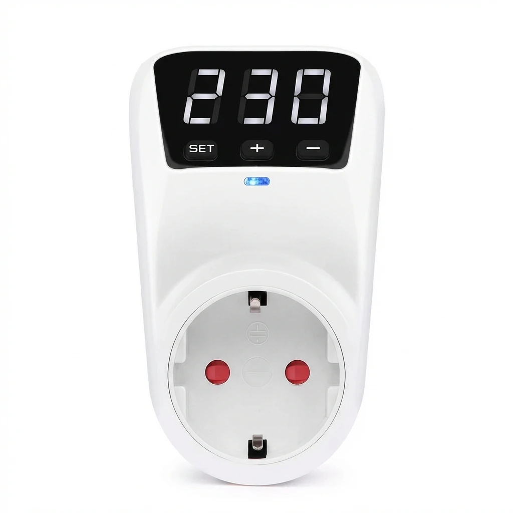 Protetor de Voltagem Automático Ajustável 16A 230V com Proteção Contra Surtos de Energia, Tomada EU para Eletrodomésticos, Segurança de Voltagem