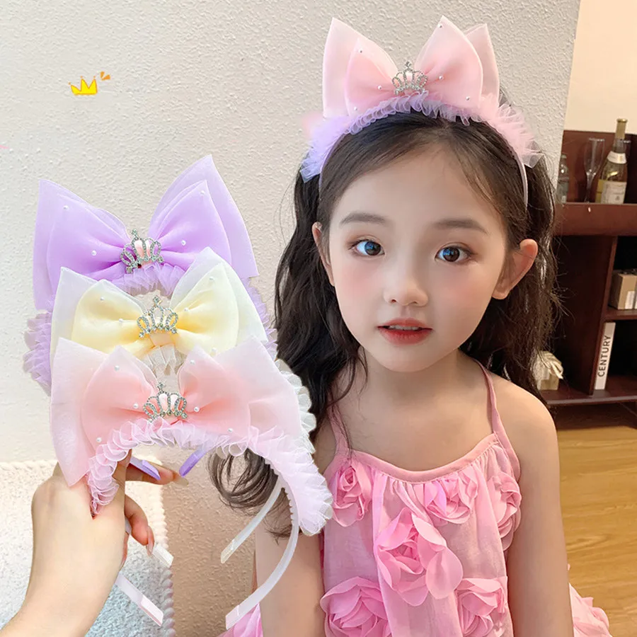 New Children\'s hair bands Rhinestone Lace Tiaras Headbands Princess Girls Crown Headdress Birthday Prom Party Hair Accessories