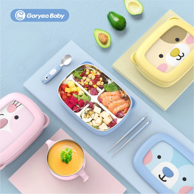 Goryeobaby Korean Baby Lunch Box-Stainless Steel Easy Separate Heat Preservation Plate for Children Student Service Dish